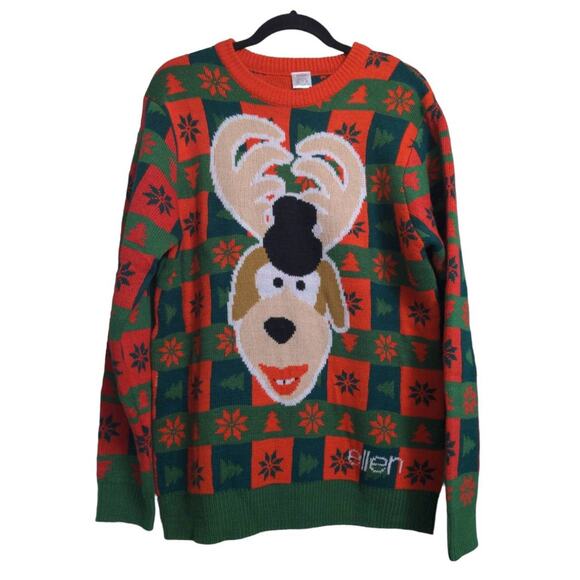 Ellen Degeneres Reindeer Pullover Ugly Christmas Sweater Women's L Red Green New - Picture 1 of 11